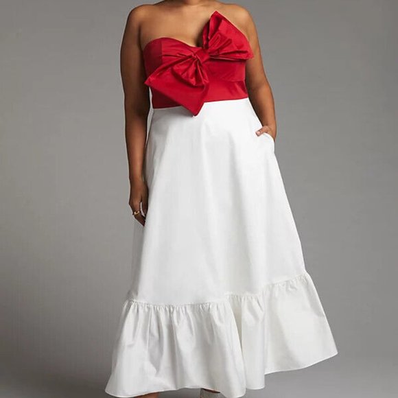Anthropologie Hutch 12 NWT Red Bow-Tie Maxi Dress Gown Holiday Cocktail Party - Picture 7 of 10
